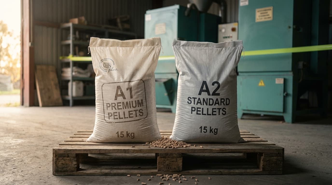 Worki 15 kg pelletu A1 i big bag pelletu A2 na palecie